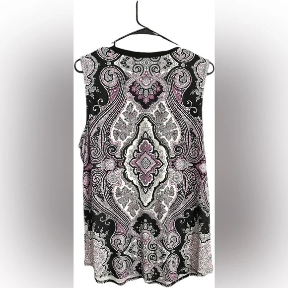 INC Purple Paisley Sleeveless Zipper Front Blouse - Picture 3 of 8